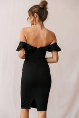 Rossi Ruffled Off The Shoulder Bodycon Dress Black