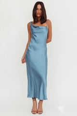 Treats Cowl Back Satin Maxi Dress Steel Blue