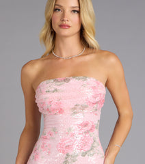 Pretty In Bloom Sequin Floral Strapless Mini Dress