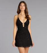 Glam Invite Beaded Mesh A-Line Mini Dress