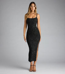 Upscale Sparkle Sequin Low Back Maxi Dress