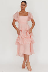 Giavana Puff Sleeve Layered Maxi Dress Baby Pink