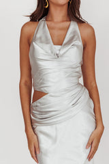 Cassiopeia Cowl Halter Neck Cut Out Maxi Dress Opal