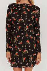 Thriller Long Sleeve Backless Mini Dress Floral Black