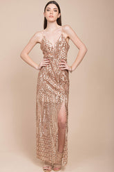 Miya Sequin Gala Dress Rose Gold