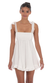 Shimmer Ruffle Babydoll Dress in White