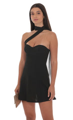 Scarf Wrap Fit and Flare Dress in Black