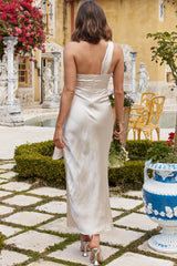 Island Time One-Shoulder Midi Dress Satin Champagne