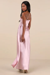 Signature Elegance Dusty Lavender Satin One-Shoulder Maxi Dress