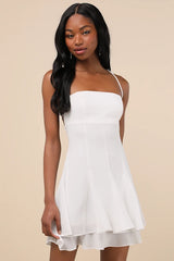 Perfected Sweetness White Pleated Tiered Mini Dress