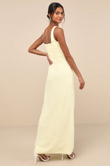 Glamorous Disposition Light Yellow Ruched Maxi Dress