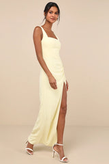Glamorous Disposition Light Yellow Ruched Maxi Dress