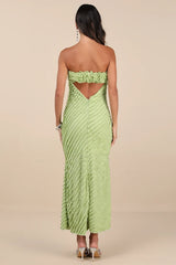 Faelyn Light Green Strapless Ruffled Midi Dress