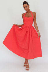 Get My Attention Halterneck Maxi Dress Red