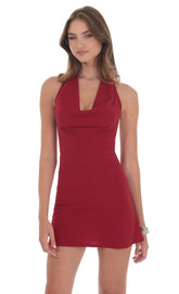 Cowl Neck Halter Dress in Red