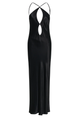Lucia Satin Cut Out Maxi Dress - Black