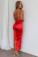Seraya Lace-Up Back Dress Red
