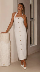 Tierra Button Midi Dress - White