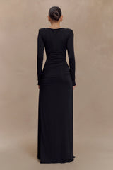 Deanna Long Sleeve Gathered Maxi Dress - Black
