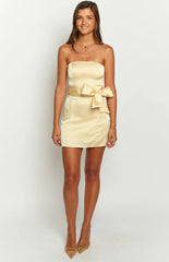 Kamie Yellow Satin Bow Mini Dress