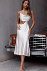 Sicily Asymmetrical Cowl Neckline Midi Dress Champagne