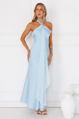 Luxora Lady Halter Satin Maxi Dress Blue