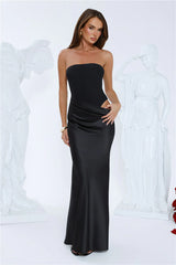 Elevated Simplicity Strapless Satin Maxi Dress Black