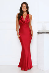 Evening Enchantment Satin Maxi Dress Red