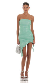 Shimmer Strapless Dress in Green