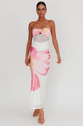 Oliana Sheer Waist Floral Maxi Dress White