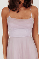 Floating By Pleated Neckline Mesh Midi Dress Lilac