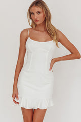 Aces Cami Strap Ruffle Hem Mini Bodycon Dress White
