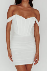 Santana Off-Shoulder Corset Mini Dress Ivory