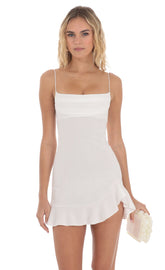 Ruffled Slit Dress in White