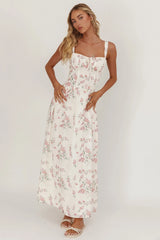 Seen The Light Tie Bust Maxi Dress Floral Cream/Pink