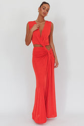 Mimosa Twist Waist Maxi Dress Coral