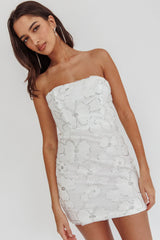 Paulinna Strapless Tied Back Mini Dress Embellished White