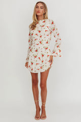 Thriller Long Sleeve Backless Mini Dress Floral White