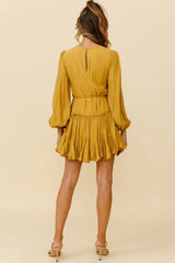 Rosabel Balloon Sleeve Fluted Hem Dress Mustard
