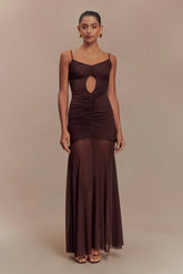 Delaney Slinky And Mesh Maxi Dress - Chocolate