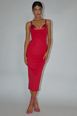 La Bellevilloise Sequin Bust Midi Dress Red