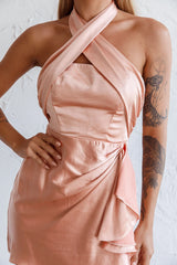 Stars Align Halterneck Satin Dress Peach