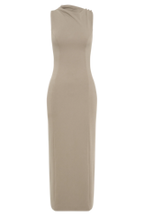 Taylor Draped Stretch Crepe Midi Dress - Mushroom