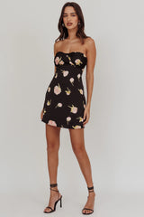 Sian Strapless Sweetheart Mini Dress Flowers Black