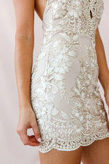 Havilah Halterneck Embroidery Dress Gold