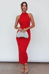 Caden Backless Halterneck Dress Red