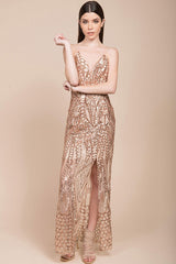 Miya Sequin Gala Dress Rose Gold