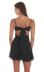 Polka Dot Cutout Fit and Flare Dress in Black