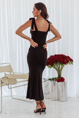 Rose Garden Tied Shoulder Maxi Dress Black