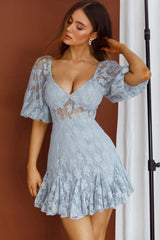 Make Memories Godet Hem Lace Dress Blue